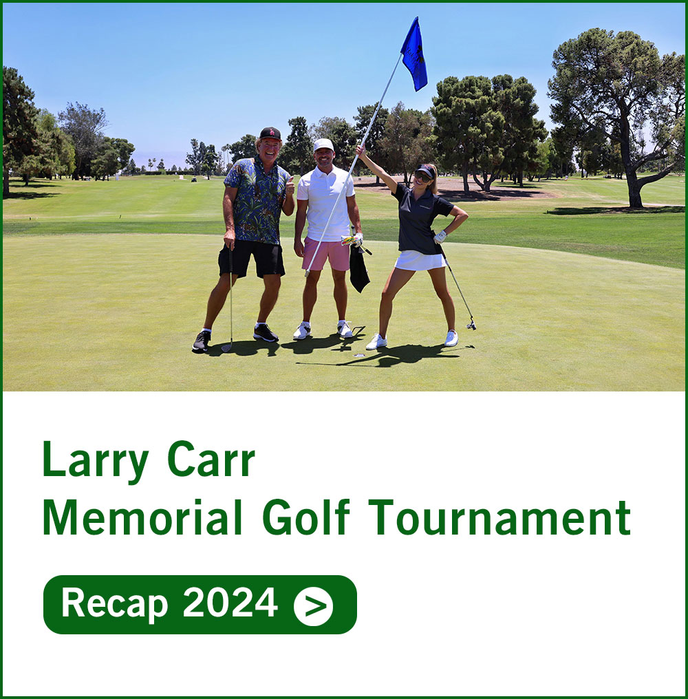 Golfers playing in the Larry Carr Memorial Golf Tournament 2024 with text overlay